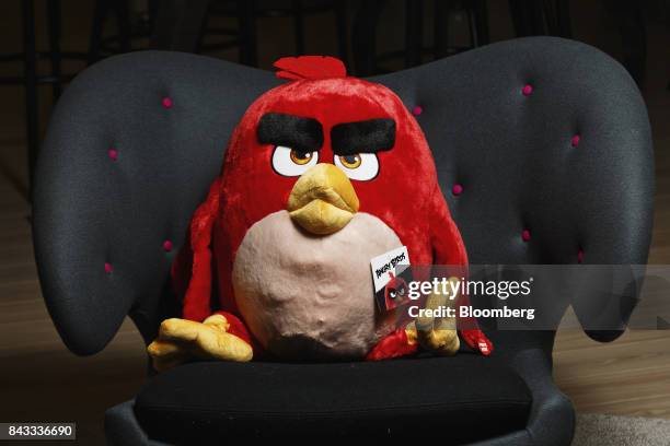 Consumer product of Angry Birds character 'Red' sits on display in the reception area at the headquarters of Rovio Entertainment Oy in Espoo,...