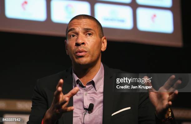 Stan Collymore, Liverpool & Aston Villa former footballer talks during day 3 of the Soccerex Global Convention at Manchester Central Convention...