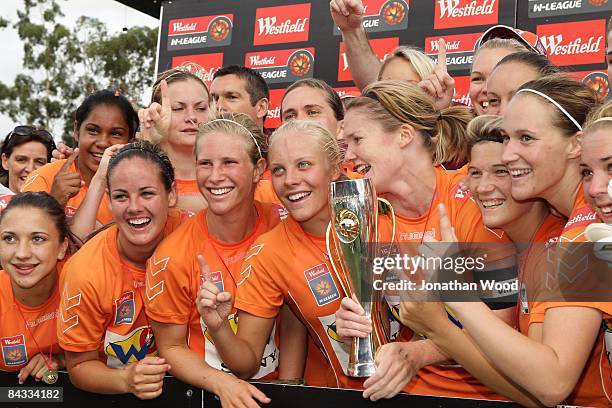 The Queensland Roar women celebrate victory in the W-League 2009 Grand Final match between the Queensland Roar and Canberra United at Ballymore...