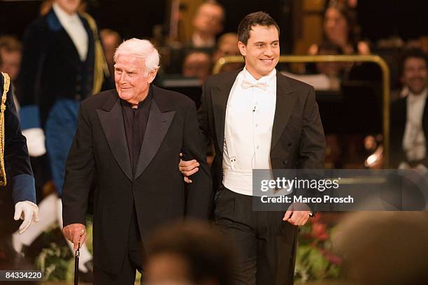 Joachim Fuchsberger and bass-baritone Erwin Schrott attend the Semper Opera Ball on January 16, 2009 in Dresden, Germany.