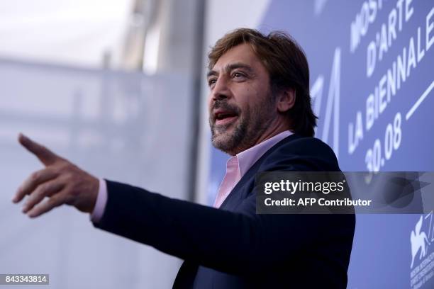 Spanish actor Javier Bardem attends the photocall of the movie "Loving Pablo" presented out of competition at the 74th Venice Film Festival on...