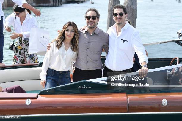 Sabrina Impacciatore, Claudio Santamaria and Gabriele Mainetti are seen during the 74th Venice Film Festival on September 6, 2017 in Venice, Italy.