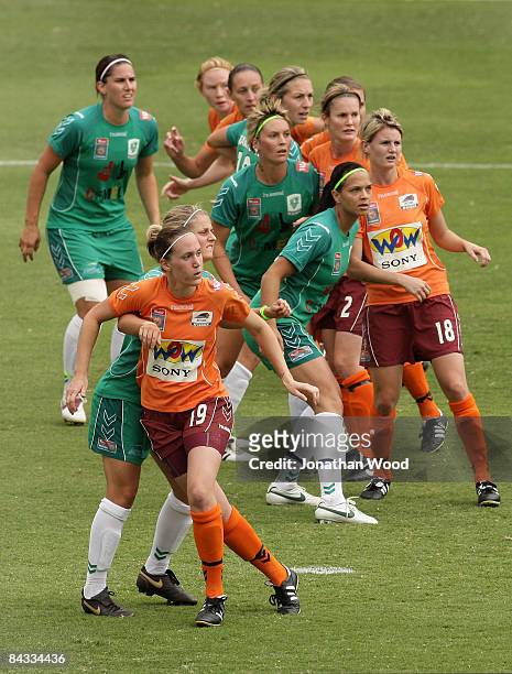 Ellen Beaumont of the Roar waits for a free kick to be taken during the W-League 2009 Grand Final match between the Queensland Roar and Canberra...