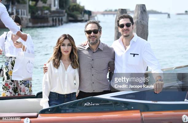 Sabrina Impacciatore, Claudio Santamaria and Gabriele Mainetti are seen during the 74th Venice Film Festival on September 6, 2017 in Venice, Italy.