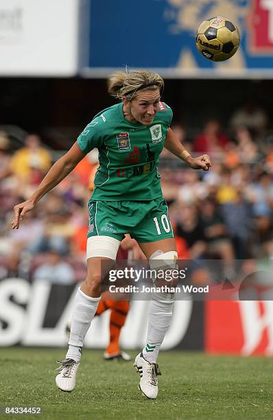 Hayley Crawford of Canberra in action during the W-League 2009 Grand Final match between the Queensland Roar and Canberra United at Ballymore Stadium...