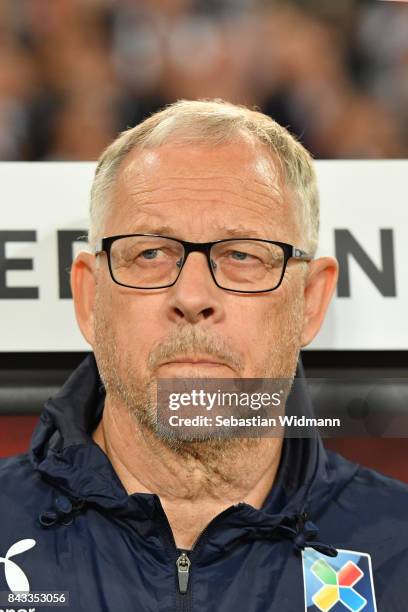 Lars Lagerbaeck, national coach of Norway, during the FIFA 2018 World Cup Qualifier between Germany and Norway at Mercedes-Benz Arena on September 4,...