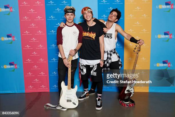 Dennis, Jona and Eniz of TIL pose for a photo during Universal Inside 2017 organized by Universal Music Group at Mercedes-Benz Arena on September 6,...