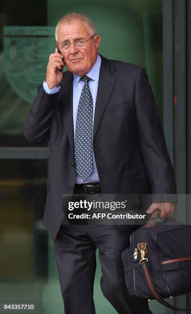 Retired police officer Donald Denton leaves court in Preston on September 6, 2017. Five men charged over the Hillsborough football stadium disaster,...