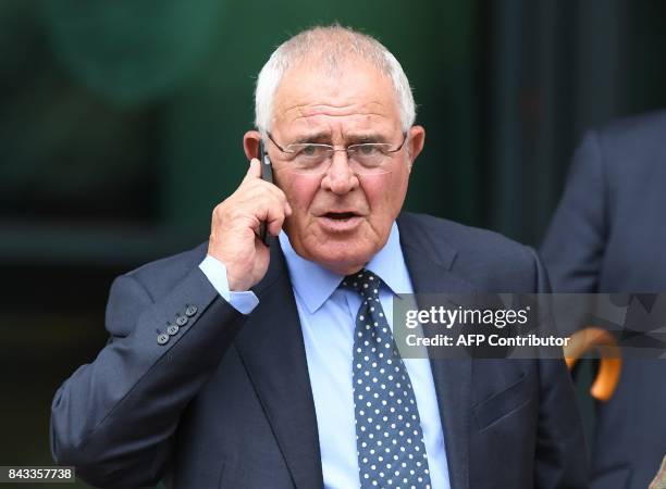 Retired police officer Donald Denton leaves court in Preston on September 6, 2017. Five men charged over the Hillsborough football stadium disaster,...