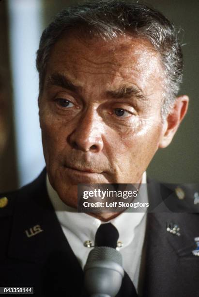 Close-up of American military commander General Alexander Haig , Brussels, Belgium, 1975. The photo was taken at the North Atlantic Treaty...