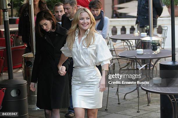 Actress Anne Hathaway and actress Kate Hudson attend "Bride Wars" photocall on January 17 in Rome, Italy.
