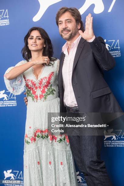 Penelope Cruz and Javier Bardem attend the 'Loving Pablo' photocall during the 74th Venice Film Festival at Sala Casino on September 6, 2017 in...