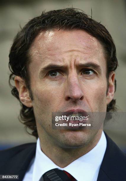 Gareth Southgate, manager of Middlesbrough, looks on before the Barclays Premier League match between West Bromwich Albion and Middlesbrough at The...