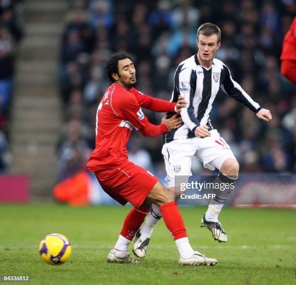 West Bromwich Albion's Chris Brunt in action against Middlesbrough's Mohamed Shawky during their Premiership football match at The Hawthorns in...