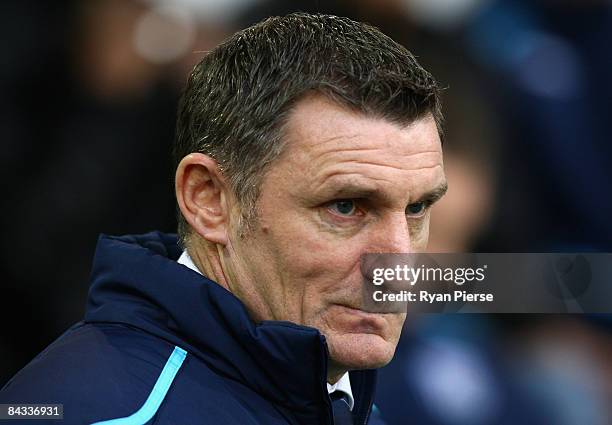 Tony Mowbray, manager of West Bromwich Albion, looks on before the Barclays Premier League match between West Bromwich Albion and Middlesbrough at...