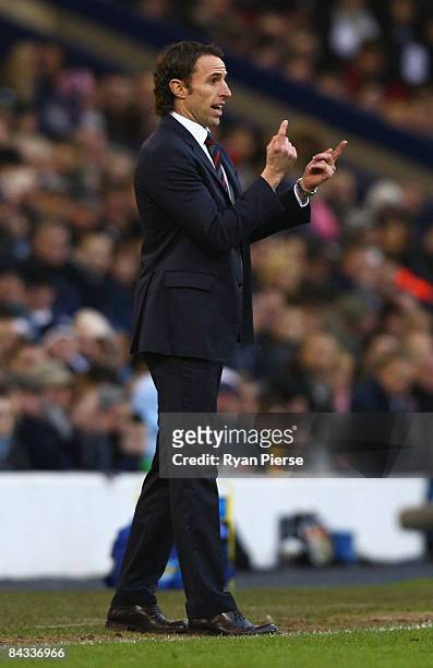 Gareth Southgate, manager of Middlesbrough, instructs his players during the Barclays Premier League match between West Bromwich Albion and...