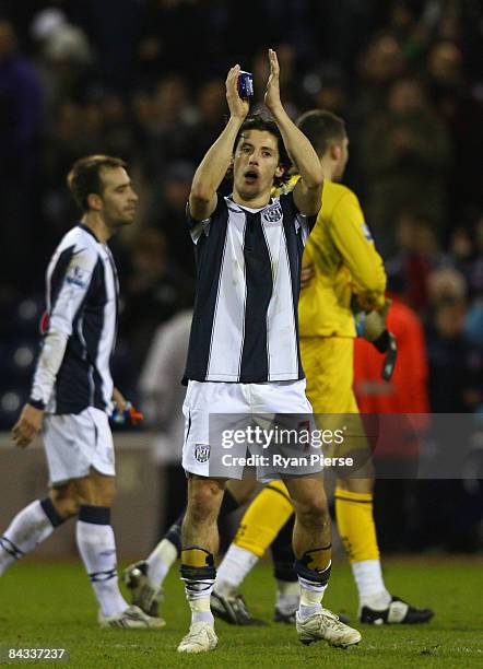 Robert Koren of West Bromwich Albion thanks the fans after the Barclays Premier League match between West Bromwich Albion and Middlesbrough at The...