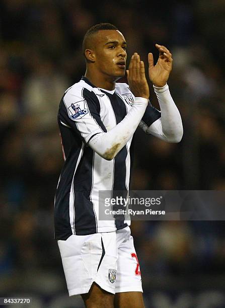 Jay Simpson of West Bromwich Albion thanks tha fans as he is subsituted during the Barclays Premier League match between West Bromwich Albion and...