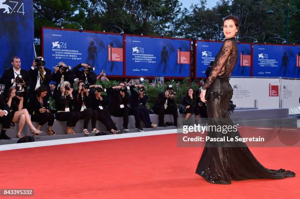 Gloria Bellicchi walks the red carpet ahead of the 'Ammore E Malavita' screening during the 74th Venice Film Festival at Sala Grande on September 6,...