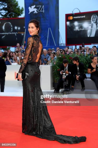 Gloria Bellicchi walks the red carpet ahead of the 'Ammore E Malavita' screening during the 74th Venice Film Festival at Sala Grande on September 6,...