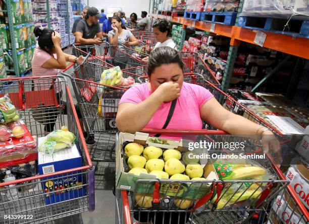 Shoppers at Costco in Altamonte Springs, Fla., wait in line for the arrival of a shipment of water during preparations for the impending arrival of...