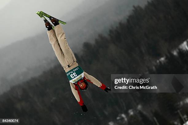 Sabrina Guerin of Canada jumps during practice for the Freestyle World Cup at the Olympic Jumping Complex January 17, 2009 in Lake Placid, New York.