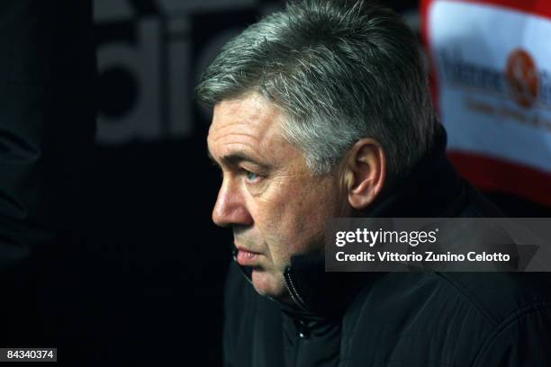 Coach Carlo Ancelotti of AC Milan during the Serie A match between AC Milan v ACF Fiorentina held at Stadio San Siro on January 17, 2009 in Milan,...