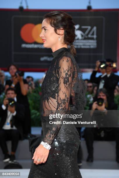 Gloria Bellicchi walks the red carpet ahead of the 'Ammore E Malavita' screening during the 74th Venice Film Festival at Sala Grande on September 6,...