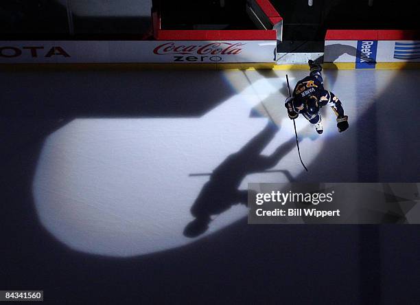 Thomas Vanek of the Buffalo Sabres steps onto the ice to face the Carolina Hurricanes on January 17, 2009 at HSBC Arena in Buffalo, New York.