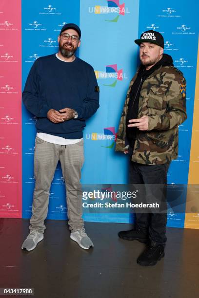 Sido and Kool Savas pose for a photo during Universal Inside 2017 organized by Universal Music Group at Mercedes-Benz Arena on September 6, 2017 in...