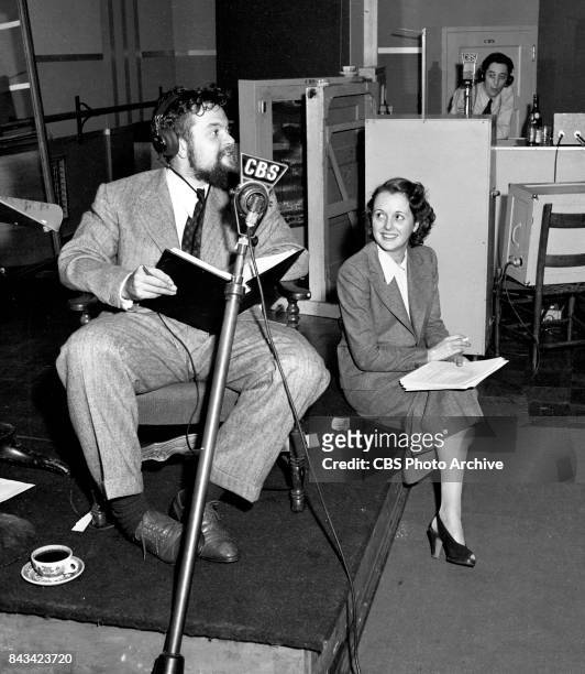 Campbell Playhouse radio production and rehearsal of The Hurricane directed by Orson Welles . Mary Astor is at right . Image dated November 5, 1939....