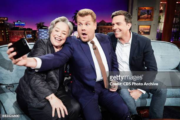 Kathy Bates and Ed Helms chat with James Corden during "The Late Late Show with James Corden," Tuesday, September 5, 2017 On The CBS Television...