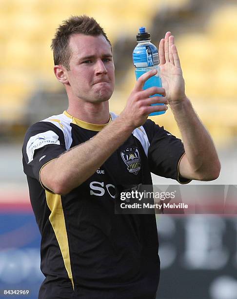 Shane Smeltz of the Phoenixsays goodbye after the round 20 A-League match between the Wellington Phoenix and Adelaide United held at Westpac Stadium...