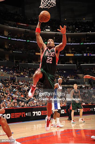 Michael Redd of the Milwaukee Bucks goes up for a shot during a game against the Los Angeles Clippers at Staples Center on January 17, 2009 in Los...