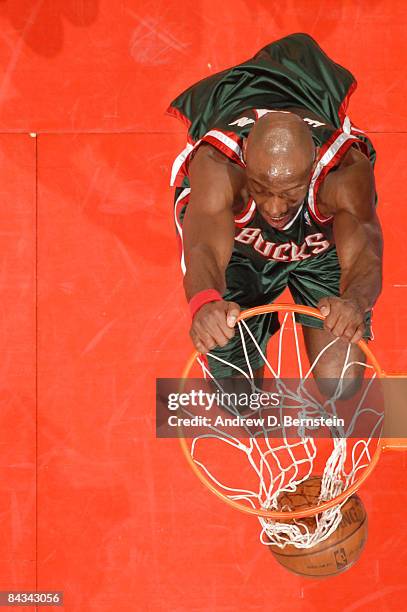 Francisco Elson of the Milwaukee Bucks dunks against the Los Angeles Clippers at Staples Center on January 17, 2009 in Los Angeles, California. NOTE...