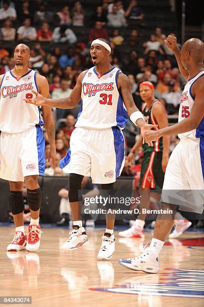 Ricky Davis of the Los Angeles Clippers celebrates while walking off the court following his team's victory over the Milwaukee Bucks at Staples...