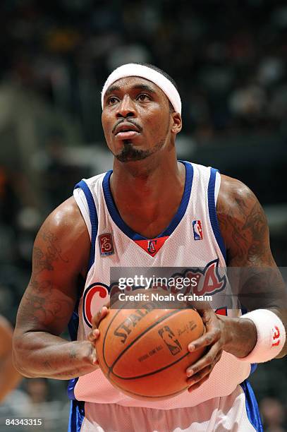Ricky Davis of the Los Angeles Clippers prepares to shoot a free throw during a game against the Milwaukee Bucks at Staples Center on January 17,...