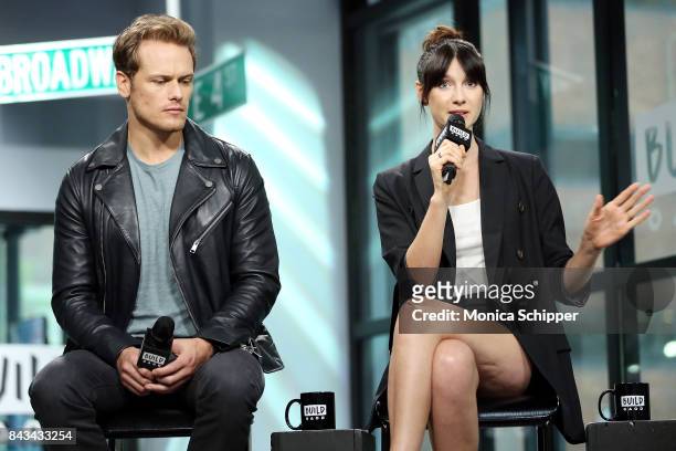 Actors Sam Heughan and Caitriona Balfe discuss "Outlander" at Build Studio on September 6, 2017 in New York City.
