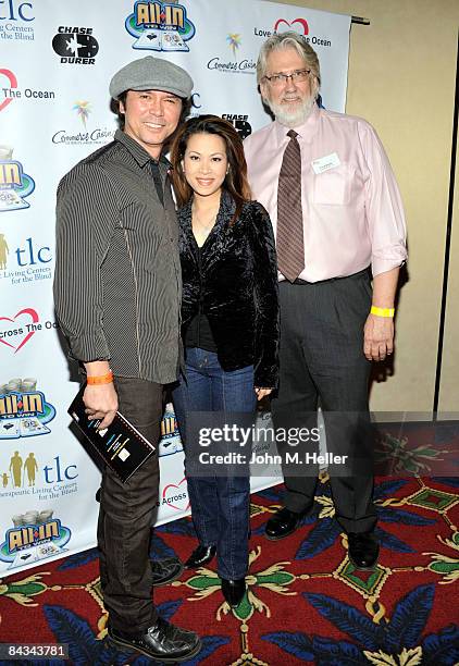 Lou Diamond Phillips, Leyna Nguyen and Ford Neale, Executive Director TLC attend the Texas Hold' Em Celebrity Poker Tournament on January 17, 2009 at...