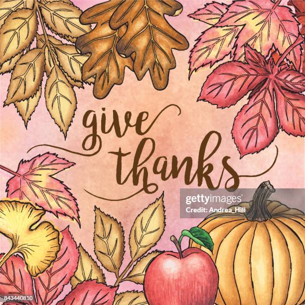 autumn vector watercolor frame with copy space, "give thanks" text - give thanks watercolor stock illustrations