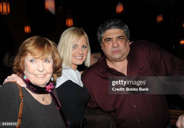 Anne Meara, Guest and Vincent Pastore pose backstage at the Jerry Stiller show at the Hilton Hotel & Casino on January 17, 2009 in Atlantic City, New...