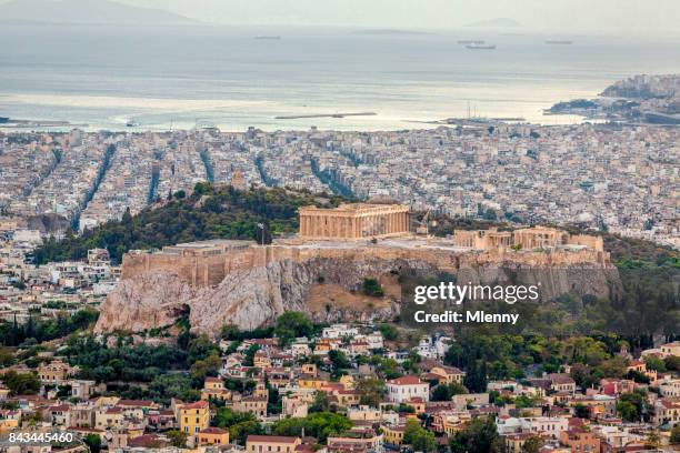 athens cityscape acropolis greece - pireus athens stock pictures, royalty-free photos & images