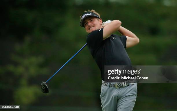 John Peterson hits a drive during the second round of the Nationwide Children's Hospital Championship held at The Ohio State University Golf Club on...