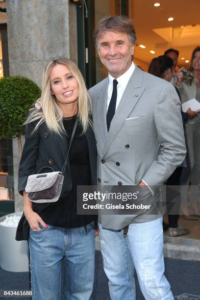 Fashion designer, founder and president Brunello Cucinelli and his daughter Camilla Cucinelli during the Brunello Cucinelli Cocktail on September 6,...