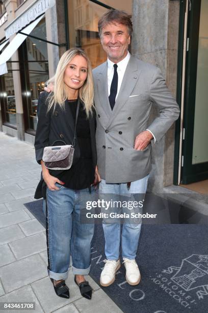 Fashion designer, founder and president Brunello Cucinelli and his daughter Camilla Cucinelli during the Brunello Cucinelli Cocktail on September 6,...