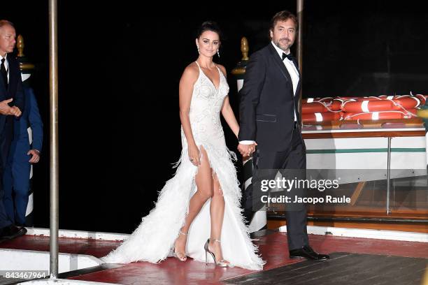 Penelope Cruz and Javier Bardem are seen during the 74th Venice Film Festival on September 6, 2017 in Venice, Italy.