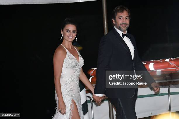 Penelope Cruz and Javier Bardem are seen during the 74th Venice Film Festival on September 6, 2017 in Venice, Italy.