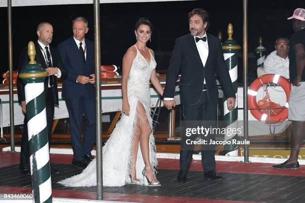 Penelope Cruz and Javier Bardem are seen during the 74th Venice Film Festival on September 6, 2017 in Venice, Italy.