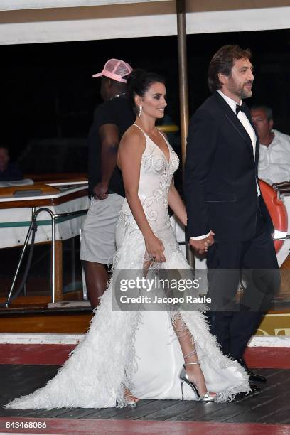 Penelope Cruz and Javier Bardem are seen during the 74th Venice Film Festival on September 6, 2017 in Venice, Italy.