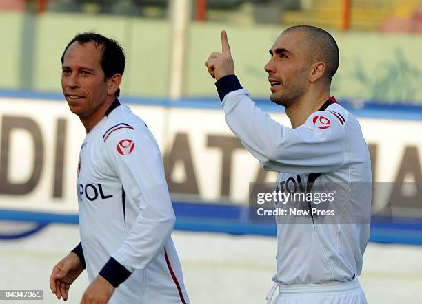 Marco Di Vaio and Martins Adailton of Bologna in action during the Serie A match between Catania and Bologna at the Stadio Massimino on January 18,...